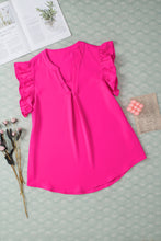 Load image into Gallery viewer, Ruffled Notched Cap Sleeve Blouse
