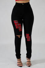 Load image into Gallery viewer, Plaid Patch Skinny Jeans
