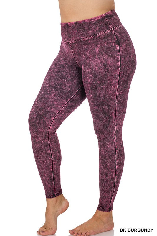 Womens Plus Size - Mineral Washed Wode Waistband Yoga Leggings