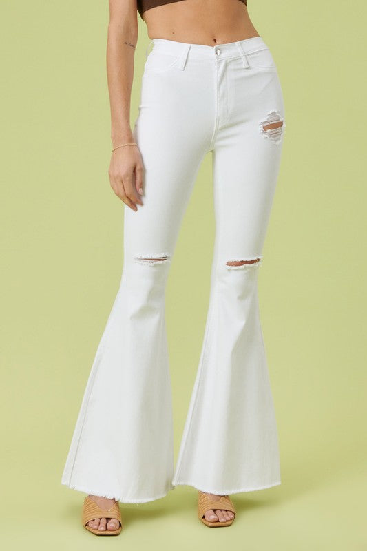 White - High Rise Flare Jeans