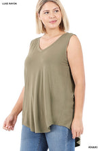 Load image into Gallery viewer, Plus Luxe Rayon Sleeveless V-Neck Hi-Low Hem Top
