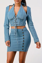 Load image into Gallery viewer, Denim Top and Skirt Set
