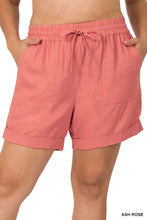 Load image into Gallery viewer, Plus Linen Drawstring-Waist Shorts with Pockets
