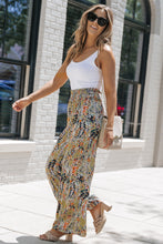 Load image into Gallery viewer, Multicolor Floral Print Shirred High Waist Wide Leg Casual Pants
