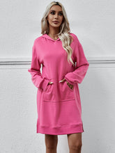 Load image into Gallery viewer, Slit Long Sleeve Hooded Dress with Pocket
