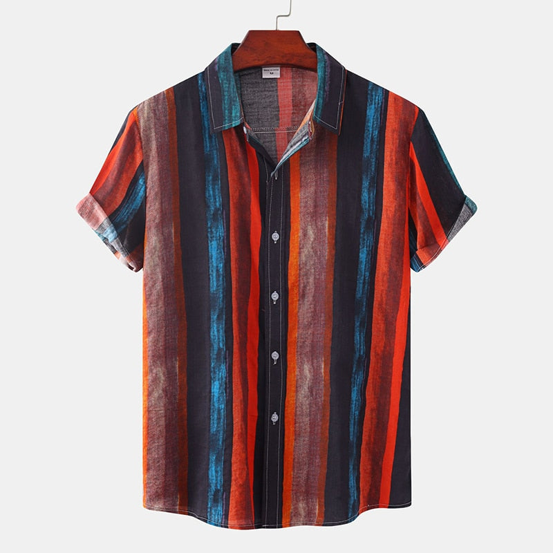 16 Styles - Men's / Men's Plus Size - Cotton Polyester Summer Short Sleeve Striped Hawaiian Beach Shirts Ti Amo I love you