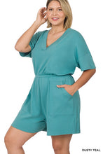 Load image into Gallery viewer, PLUS DROP SHOULDER V-NECK ROMPER WITH POCKETS
