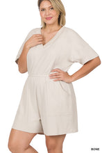 Load image into Gallery viewer, PLUS DROP SHOULDER V-NECK ROMPER WITH POCKETS
