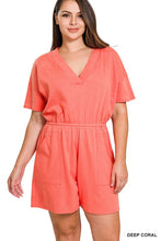 Load image into Gallery viewer, PLUS DROP SHOULDER V-NECK ROMPER WITH POCKETS
