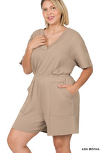 Load image into Gallery viewer, PLUS DROP SHOULDER V-NECK ROMPER WITH POCKETS
