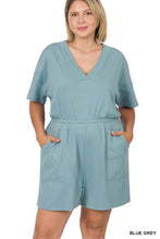 Load image into Gallery viewer, PLUS DROP SHOULDER V-NECK ROMPER WITH POCKETS
