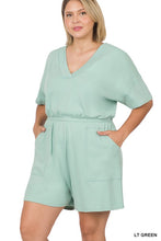 Load image into Gallery viewer, PLUS DROP SHOULDER V-NECK ROMPER WITH POCKETS
