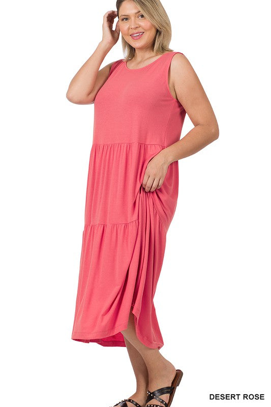 Womens Plus Size - Sleeveless Tiered MIidi Dress - Sizes 1X-3X