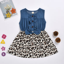 Load image into Gallery viewer, Baby / Kids - Girls - Sleeveless Blue / Leopard Cotton Dress
