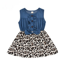 Load image into Gallery viewer, Baby / Kids - Girls - Sleeveless Blue / Leopard Cotton Dress
