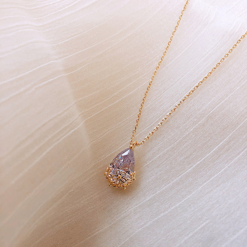 Womens Crystal Water Drop Necklace Fine Jewelry Adjustable Pendant