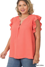 Load image into Gallery viewer, Plus Woven Wool Peach Ruffle Sleeve High-Low Top
