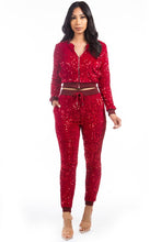 Load image into Gallery viewer, Red Sexy Sequin Two Piece Pants Set
