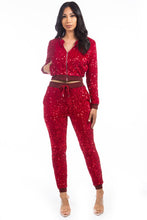 Load image into Gallery viewer, Red Sexy Sequin Two Piece Pants Set
