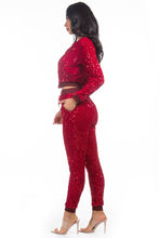 Load image into Gallery viewer, Red Sexy Sequin Two Piece Pants Set
