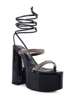 Load image into Gallery viewer, INDULGENCE Metal Chain Lace Up Chunky Sandals
