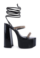 Load image into Gallery viewer, INDULGENCE Metal Chain Lace Up Chunky Sandals
