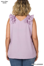 Load image into Gallery viewer, Plus Woven Wool Dobby Ruffle Trim Sleeveless Top
