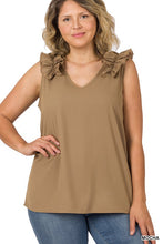 Load image into Gallery viewer, Plus Woven Wool Dobby Ruffle Trim Sleeveless Top
