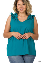 Load image into Gallery viewer, Plus Woven Wool Dobby Ruffle Trim Sleeveless Top
