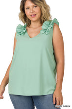 Load image into Gallery viewer, Plus Woven Wool Dobby Ruffle Trim Sleeveless Top
