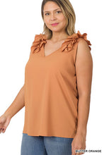 Load image into Gallery viewer, Plus Woven Wool Dobby Ruffle Trim Sleeveless Top
