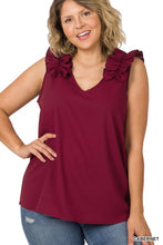 Load image into Gallery viewer, Plus Woven Wool Dobby Ruffle Trim Sleeveless Top
