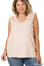 Load image into Gallery viewer, Plus Woven Wool Dobby Ruffle Trim Sleeveless Top
