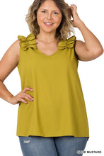 Load image into Gallery viewer, Plus Woven Wool Dobby Ruffle Trim Sleeveless Top
