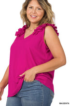 Load image into Gallery viewer, Plus Woven Wool Dobby Ruffle Trim Sleeveless Top
