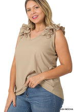 Load image into Gallery viewer, Plus Woven Wool Dobby Ruffle Trim Sleeveless Top
