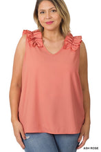 Load image into Gallery viewer, Plus Woven Wool Dobby Ruffle Trim Sleeveless Top
