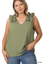 Load image into Gallery viewer, Plus Woven Wool Dobby Ruffle Trim Sleeveless Top
