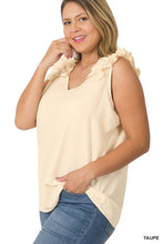 Load image into Gallery viewer, Plus Woven Wool Dobby Ruffle Trim Sleeveless Top
