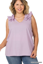 Load image into Gallery viewer, Plus Woven Wool Dobby Ruffle Trim Sleeveless Top
