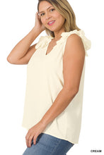 Load image into Gallery viewer, Plus Woven Wool Dobby Ruffle Trim Sleeveless Top
