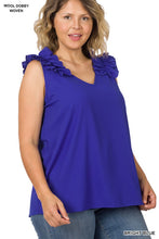 Load image into Gallery viewer, Plus Woven Wool Dobby Ruffle Trim Sleeveless Top
