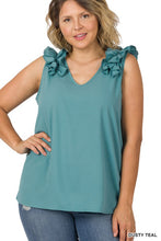 Load image into Gallery viewer, Plus Woven Wool Dobby Ruffle Trim Sleeveless Top
