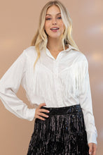 Load image into Gallery viewer, Satin Shirt Blouse with Chevron Fringe
