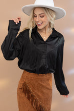 Load image into Gallery viewer, Satin Shirt Blouse with Chevron Fringe
