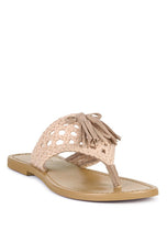 Load image into Gallery viewer, Beech Handwoven Natural Suede Tassel Thong Flats
