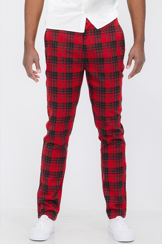 Weiv Mens Red Plaid Trouser Pants