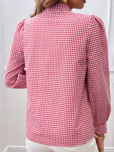 Load image into Gallery viewer, Pocketed Plaid Tie Neck Long Sleeve Shirt
