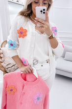 Load image into Gallery viewer, Pink Cute Knitted Floral Pattern Button Up Cardigan
