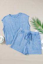 Load image into Gallery viewer, Dusk Blue Mineral Wash Tee and Drawstring Shorts Set
